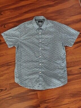 Blade + Blue Navy Short-Sleeve Wave-Print Button-Down Shirt